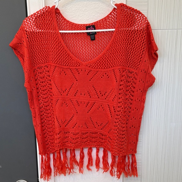 bebe Sweaters - EUC 2B BEBE Orange Crochet Fringe Top